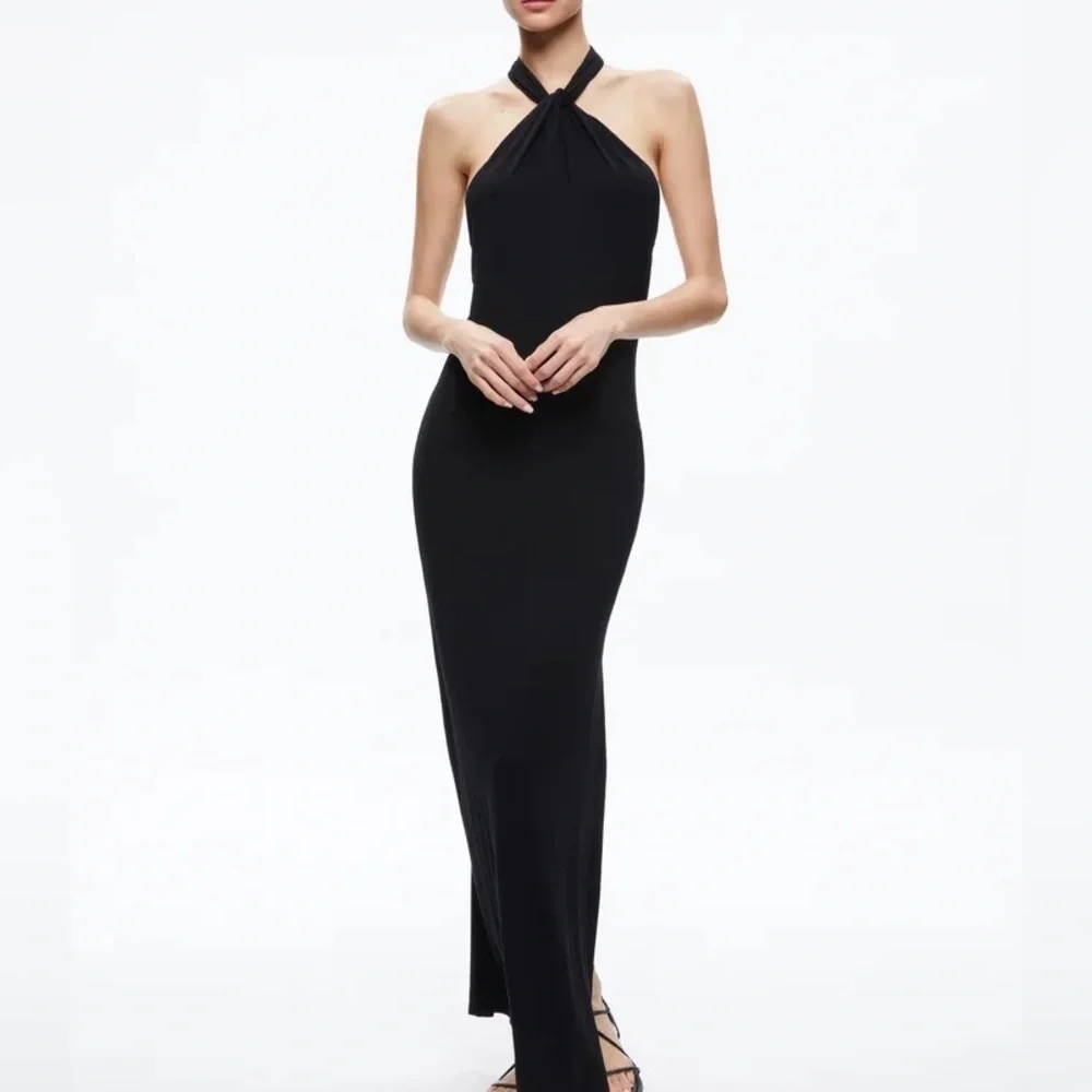 Alice + Olivia Amaya twisted jersey halterneck high slit maxi dress - Picture 3 of 11